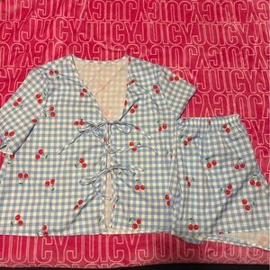 Blue Gingham Cherry Set